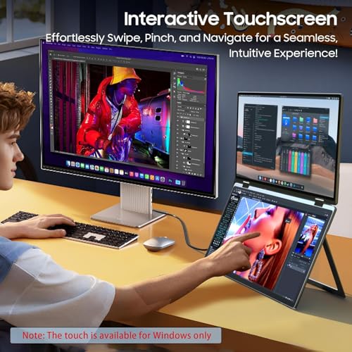Image of wisecoco 13.3'' Dual Touch Screen OLED Triple Monitor IPS FUD 1080P USB-C HDMI HDR Secondary Display Foldable Laptop PC Gaming Monitor 100% sRGB Windows Mac Android Plug&Play Flip S3+