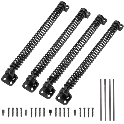 Image of 11-1 /2 inch Gate Spring Self Closing Heavy Duty Outdoor Door Spring Automatic Metal Gate Closure Hardware with Adjustable Tool for Wooden and Vinyl Fence, Black, 4PCS