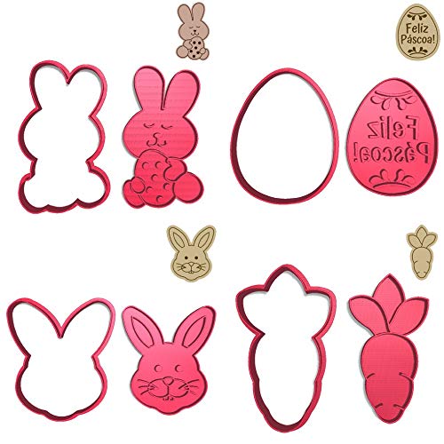 Kit 4 Cortadores com Marca Páscoa Abraço Coelho Cenoura Ovo Tamanho: 7cm