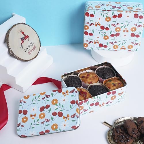 Image of Rectangular Metal Storage Box (White) | Airtight Tin for Cookies, Cupcakes & Cakes | Kitchen Decor & Gift Box for Weddings, Festivals & All Occasions | Durable & Lightweight pack of 1