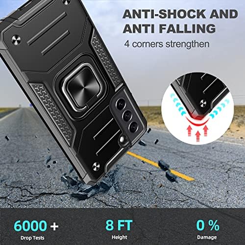 Jshru for Samsung S21 FE Case with Screen Protector,Military-Grade Drop Protection,S21 FE Protective Case for Women & Men,with Ring Kickstand,Shockproof Bumper Cover for Samsung Galaxy S21 FE,Black