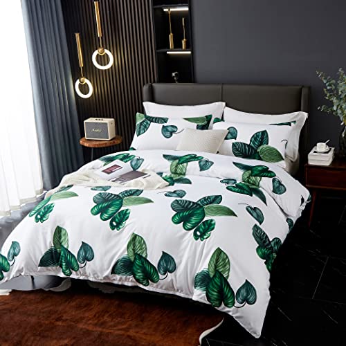 Lamejor Duvet Cover Set White Queen Size Green Palm Leaves Soft Bedding Set Comforter Cover #TOP1