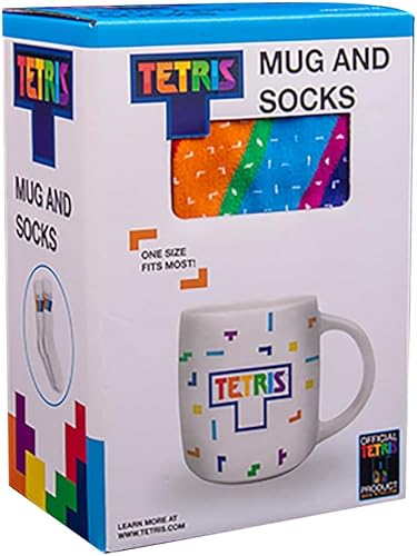 Fizz Creations Juego de taza y calcetines Tetris Juego de regalo retro para juegos. Incluye taza de cerámica de 15.2 fl oz de capacidad y calcetines