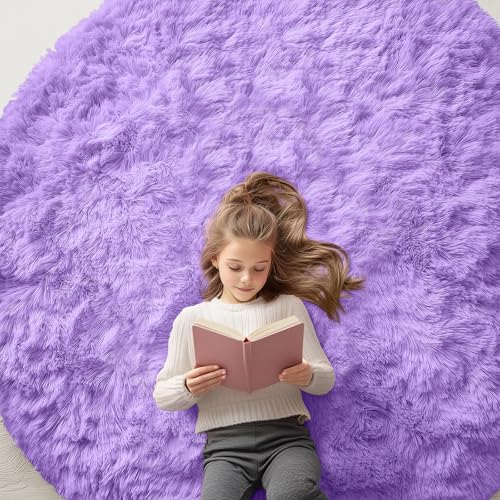 OLANLY Purple Round Rugs for Bedroom - Machine Washable, 6 ft Circle Area Rugs for Living Room, Soft and Fluffy Shaggy Carpet for Teen Girls and Boys, Nursery Rooms, Dorms, Home Decor Aesthetic