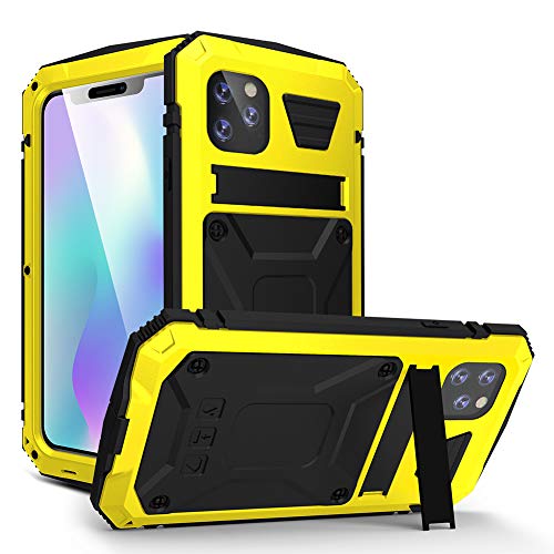 JINGANGYU iPhone 11 Pro case, iPhone 11 Pro Metal Waterproof Cases Built-in Screen Protector Stand Durable Full Body Heavy Duty Shockproof Drop Tested case for iPhone 11 Pro (Yellow, iPhone 11Pro)