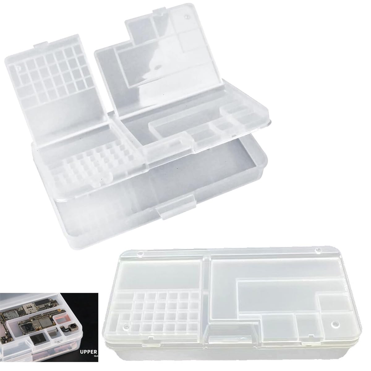 2 Pack Phone Repair Module Organizer Precision Component Storage Case Container Box Compartment Collector For iPhone Tiny Screws Screen Replacement Motherboard IC Chips Screwdriver Tool Parts