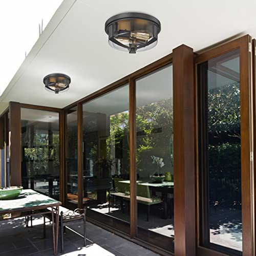Darkaway Ceiling Light Fixtures Flush Mount Ceiling Light With Glass Shade, Indoor Outdoor Ceiling Light For Hallway Entryway Bedroom Porch Kitchen Stairways 2-Light E26 #TOP4