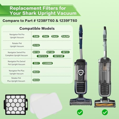 Image of VIEWALL Filters Replacement for Shark Pet Pro ZU102 ZU60 ZU62 Swivel Pro ZU51 NV151 NV150 CU50WM Pet Plus NV251 NV255 Navigator Upright Vacuum, Part 1238FT60 1239FT60