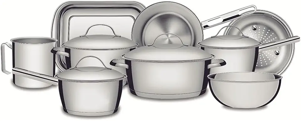 Jogo De Panelas Allegra Aço Inox Com Fundo Triplo 9 Peças Tramontina