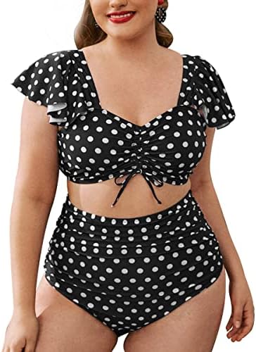 Upopby Women’s Plus Size Tummy Control Tankini Swimsuit Ruffled Ruched High Waist Bikini Vintage Retro Two Piece Bathing Suit