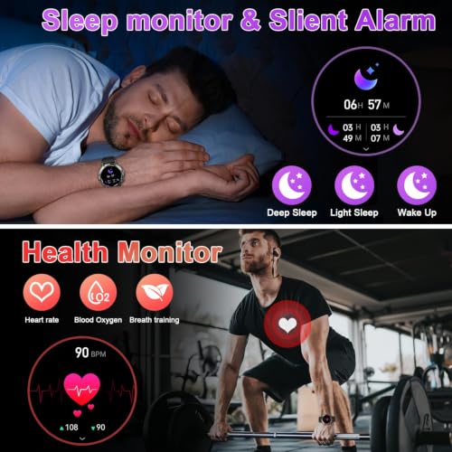 Smart Watch for Men Fitness Tracker: Bluetooth Waterproof Make Answer Call Digital Mens Watches Running Step Pedometer Smartwatch for Android Phones iPhone Samsung Compatible Sleep Heart Rate Monitor by Kimeag - Used condition - Image 3