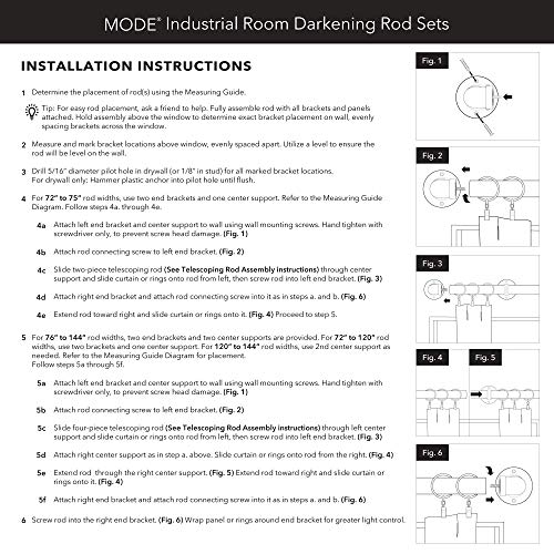 Mode Industrial Room Darkening Collection 1 1/8" Diameter Industrial Curtain Rod Set With Steel Wall Mounted Adjustable Curtain Rod, Blocks Light, Fits 72” To 144” Windows, Warm Gold #TOP7