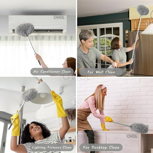Image of OVIOL Fan Cleaner Brush with Long Rod Flexible Fan Cleaning Mop Microfiber Dust Cleaner Foldable Duster for Home Cleaning Microfiber Duster Cleaning Home, Kitchen, Car, Ceiling(Grey)