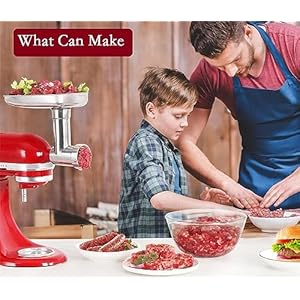 Stainless Steel Food Grinder Accessories for KitchenAid Mixers Dishwasher Safe Included 3 Sausage Stuffer Tubes and 1 Metal Attachment Knob Screw Replacement