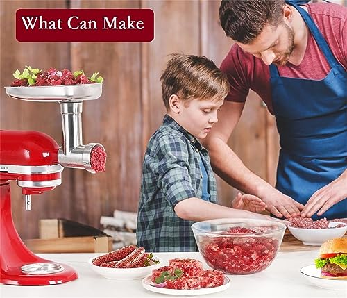 Stainless-Steel-Food-Grinder-Accessories-for-KitchenAid-Mixers-Dishwasher-Safe-Included-3-Sausage-Stuffer-Tubes-and-1-Metal-Attachment-Knob-Screw-Replacement Stainless Steel Food Grinder Accessories for KitchenAid Mixers Dishwasher Safe Included 3 Sausage Stuffer Tubes and 1 Metal Attachment Knob Screw Replacement