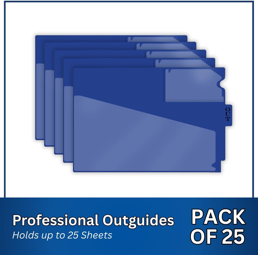 Doctor Stuff - Center Tab Vinyl Outguides, Diagonal Cut Front Pocket, Top Charge Out Slip Pocket, Plastic File Folder, Letter Size 9" x 13-1/4", Navy, 25/Box