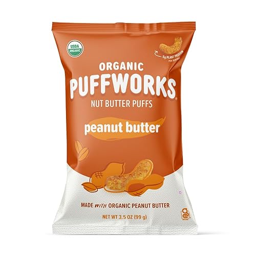 Miniatura 1 de Puffworks Puffs de mantequilla de maní orgánica original aperitivo de proteína a base de plantas sin gluten ni arroz vegano kosher 35 onzas paquete