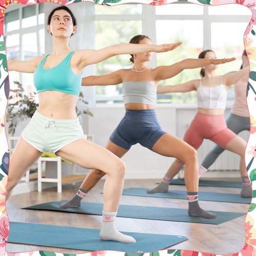 Image of Jspupifip 4 Pairs Pilates Grippy Socks for Women, Long Non Slip Yoga Socks with Grips Crew Socks for Pilates Barre Hospital