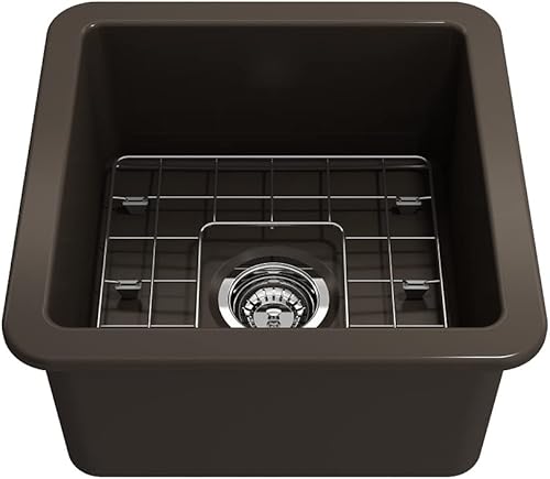 Miniatura 8 de BOCCHI Sotto - Fregadero de doble montaje de arcilla refractaria de 18 pulgadas con rejilla inferior protectora y colador en marrón mate