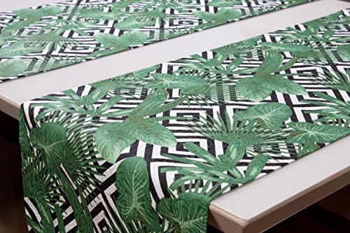 Trilho Caminho de Mesa 1,60 Jacquard Estampado (Geométrico Folhagem)