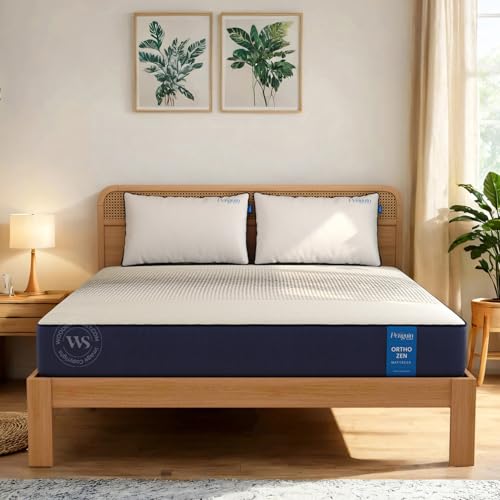 Image of Wooden Street Penguin Ortho Zen Mattress 8 Inch Queen Size (72x60x8 inch) 10-Year Warranty | Firm Feel | Advanced Contour Support Technology for Back Pain Relief | Removable Cover & Anti-Skid Base