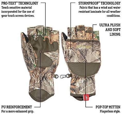 HOT SHOT Men’s Camo Cyclone Stormproof Pop-Top Mittens - Realtree Edge Outdoor Hunting Camouflage - Image 2