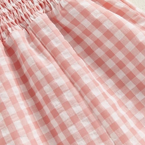 Toddler Baby Girl Summer Clothes Ruffle Sleeveless Smocked Romper One Piece Jumpsuit Suspender Pants Cute Outfit (Pink Plaid, 2-3T)