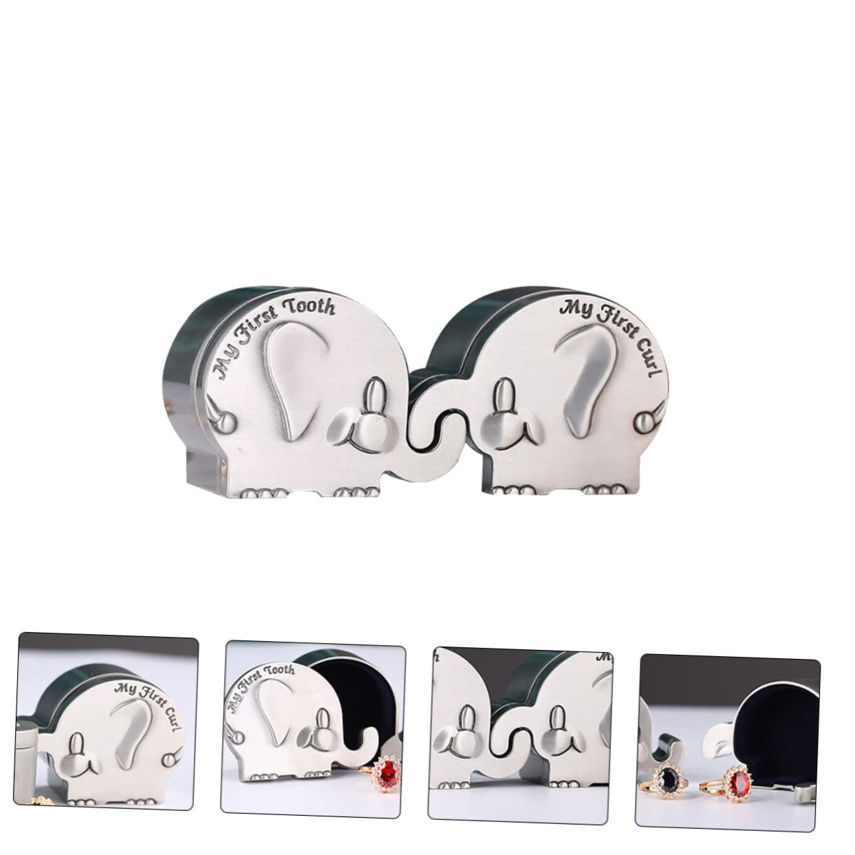 Caja de Recuerdos para Recién Nacido en Forma de Elefante, Aleación de Zinc Plateada, Superficie Lisa, para Guardar Primer Diente y Rizo en Guardería o Bautizo