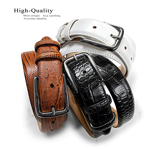 BS3208_Genuine Full-Grain Cowhide Leather Dress Solid Brass Buckle (Black& Gun) Belt, 1-1/8"(30mm) Wide3