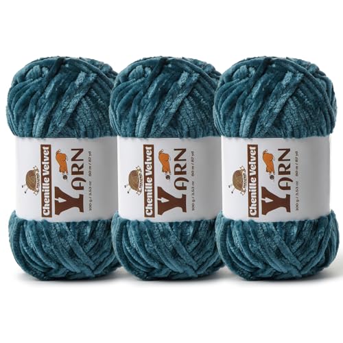 Image of 3 Pack Plush Chenille Chunky Yarn - Fluffy Velvet Yarn Crochet for Blanket Knitting and Crocheting - Soft Baby Yarns for Crocheting - Amigurumi Crochet Yarns 100g (87yds) (Sapphire Blue)