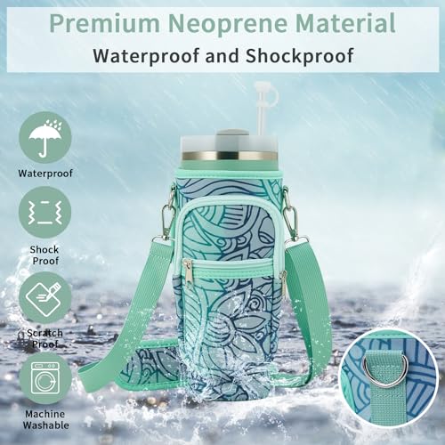 Bolsa de transporte de garrafa de água para copo Stanley, bolsa de copo turquesa de 1,18 l com alça