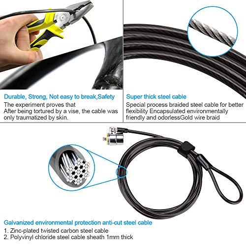 Loradar 5Pack Laptop Cable Lock Hardware Security Cable Lock Anti Theft 5Keys 6.7Ft Compatible For Laptops, Imac,Out Door Tv,Mac Mini,& Other Devices Longer Cable (Keyed Alike) #TOP4