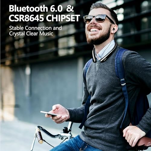 Image of Retractable Neckband Bluetooth Headphones, Noise Cancelling Earbuds with Built-in Mic, 18-24H Playtime Type-C Charging Wireless Sports Earphones for Running Workout Travel Office Call