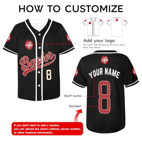 Personalized Barber Baseball Jersey Custom Name & Shop Logo Uniform Shirts miniatura 3