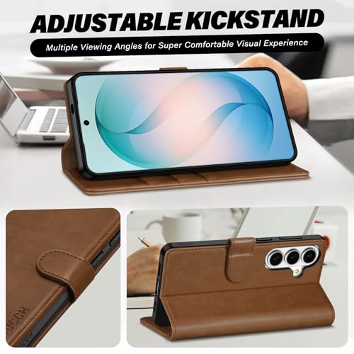 TUCCH Case Wallet for Galaxy S26 5G, Kickstand [RFID Blocking] 3 Card Slot Magnetic PU Leather Protective Flip Cover with [TPU Shockproof Interior Case] Compatible with Galaxy S26 (6.3"), Brown by TUCCH - Image 5