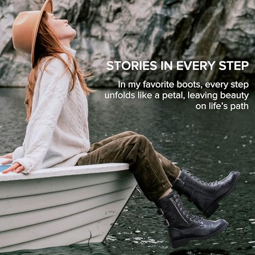 Vepose Women's Combat Boots Low Heel, Mid Calf Military Boots with Card Knife Wallet Pocket2