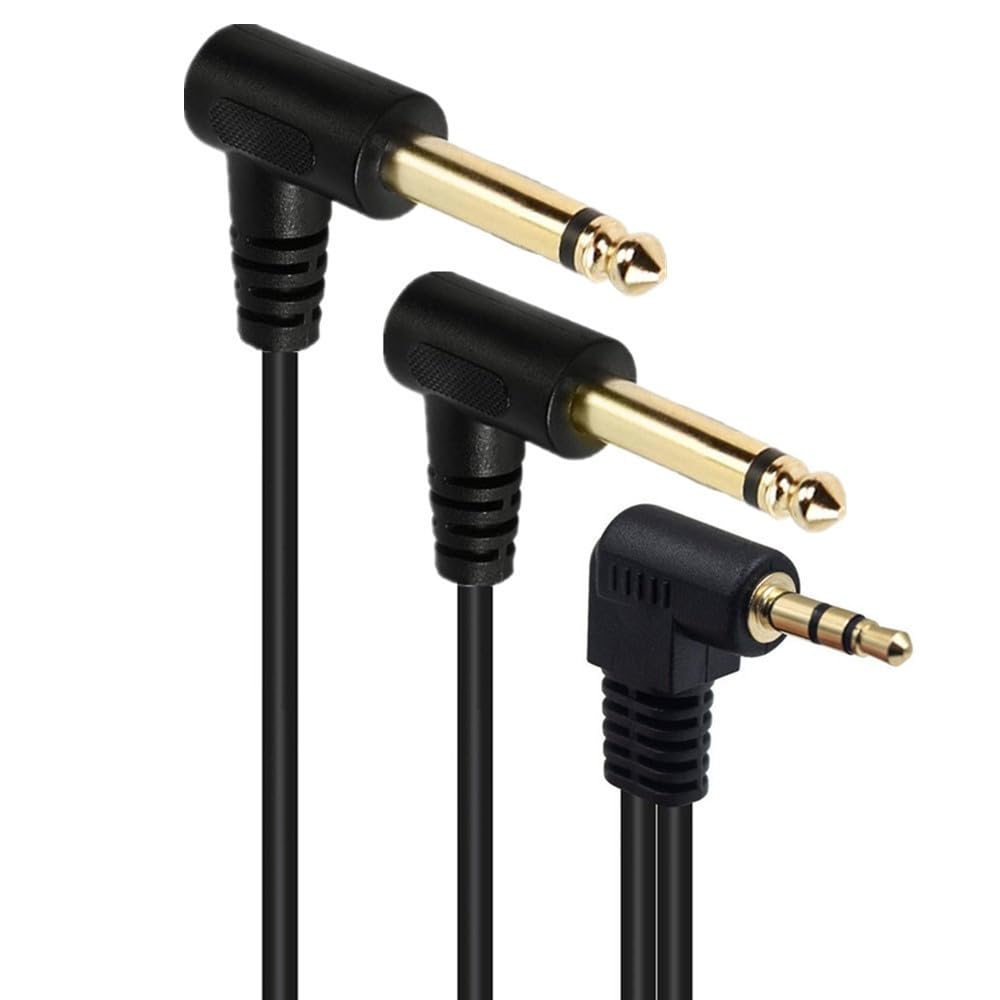 3.5mm to 6.35mm Splitter Audio Cable, 90 Degree 1/8 TRS Stereo Male to Dual 1/4 Mono TS Male Right Angle Y Audio Cable (1.8M/6 Feet)