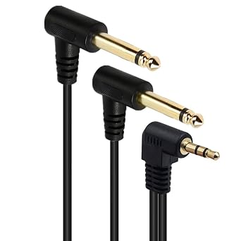 3.5mm to 6.35mm Splitter Audio Cable, 90 Degree 1/8 TRS Stereo Male to Dual 1/4 Mono TS Male Right Angle Y Audio Cable (30cm/1 Feet)