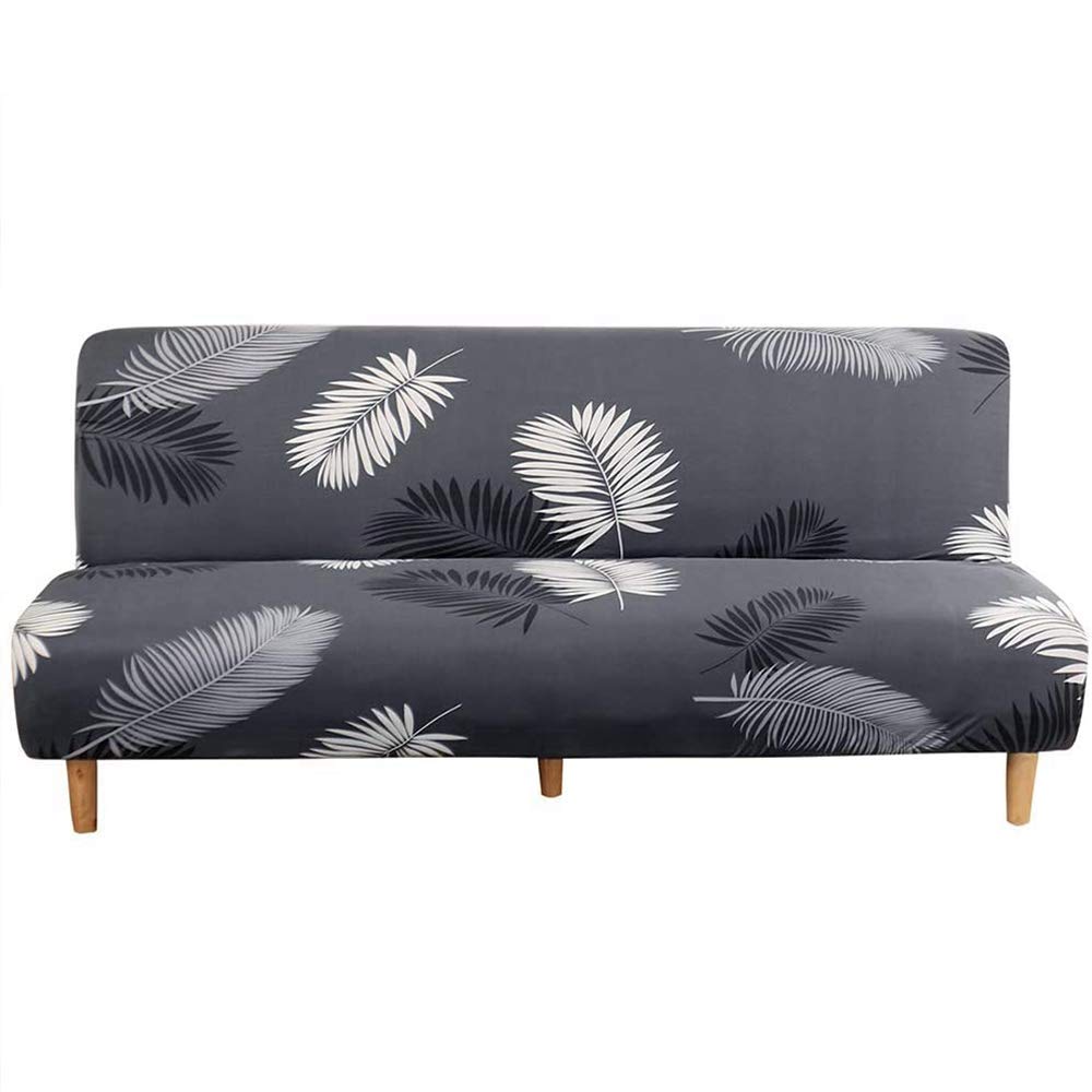 EM Stretch Slipcover,Armless Sofa Cover Stretch Sofa Bed Slipcover Protector Elastic Spandex Modern Simple Folding Couch Cover for Home,Office (150-190cm,Black Feather)