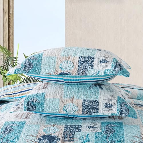 NEWLAKE Quilt Bedspread Sets - West Coastal Pattern Reversible Coverlet Set, Queen Size