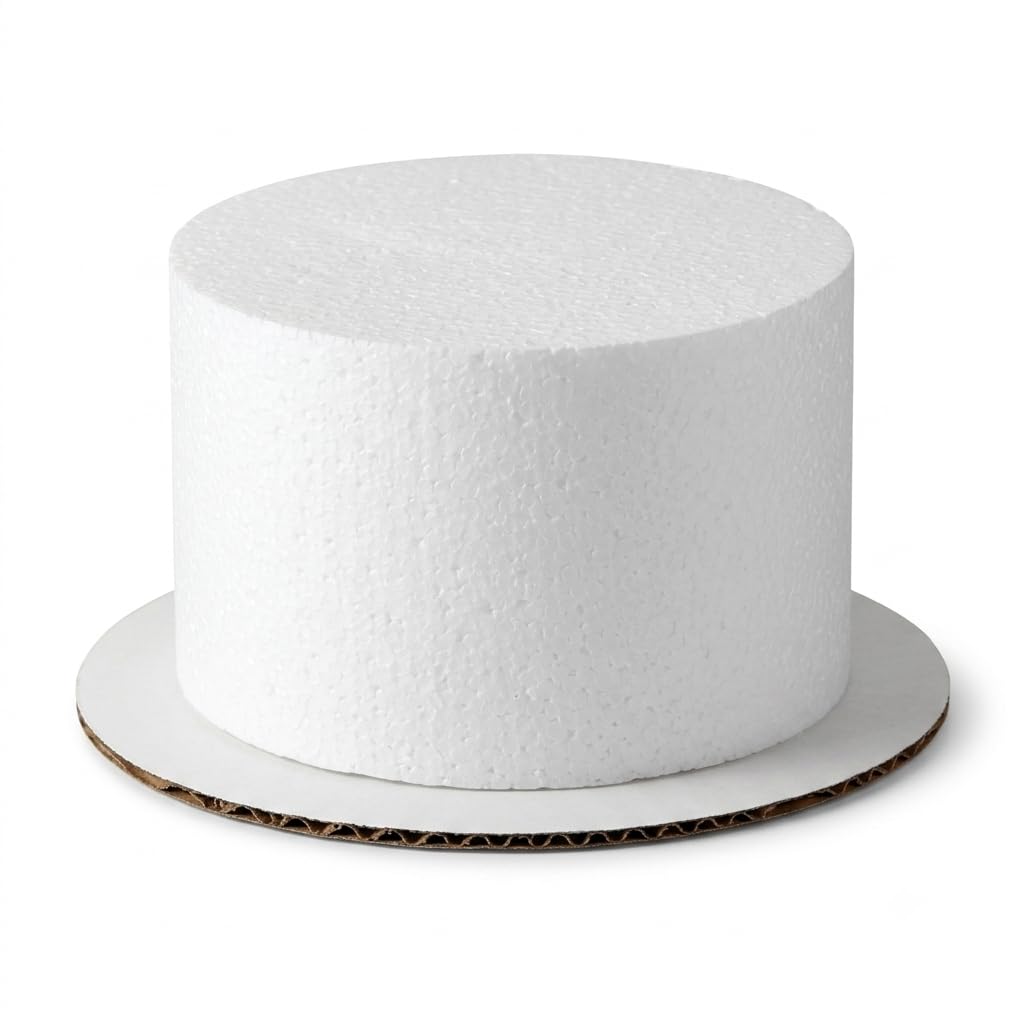 6 x 4 Inch Round Foam Cake Dummy by Glownary – Polystyrene, Clear And Silver, Model 6x4rounddummy