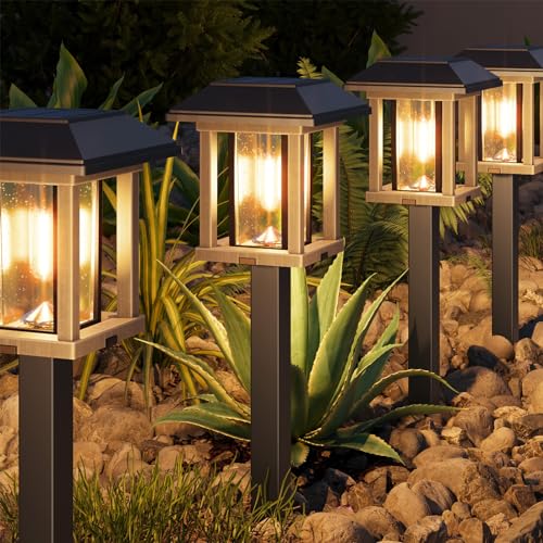 XMCOSY+ Solar Lights Outdoor Waterproof IP65, 25 LM Garden Light for Yard Pathway, Dual-Tone LED Lights with Seed Glass Metal, Solar Powered Landscape Walkway Pathway Decor Lighting (Warm Wh