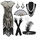 HSHHOOM 20er Jahre Kostüm Damen, Charleston Kostüm Damen mit 20er Jahre Accessoires, Elegante 1920er Flapper Kleider für Karneval Halloween Cosplay (L)