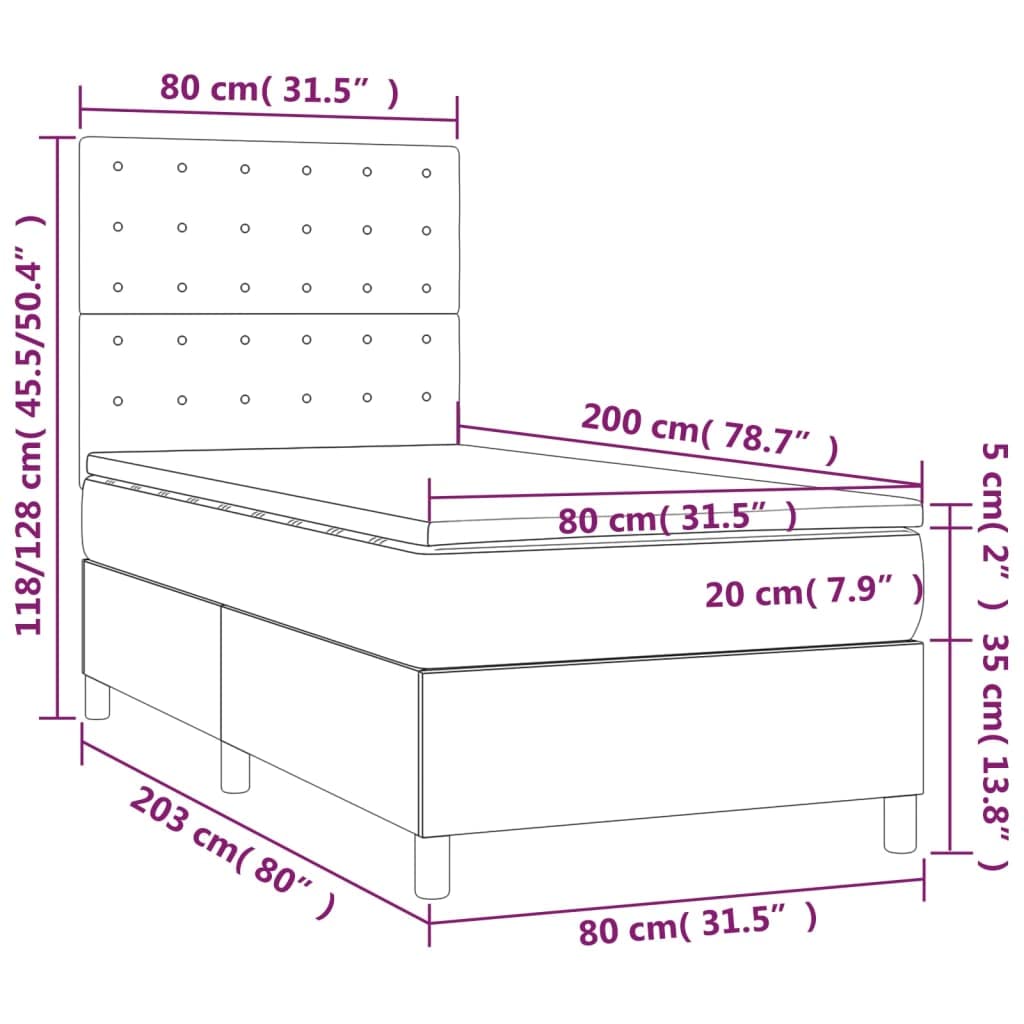 Stoff Kopfteil höhenverstellbar Boxspringbett 80x200 cm Braun