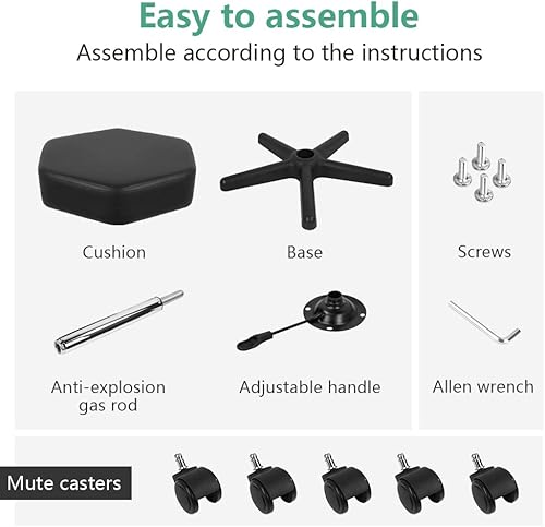 Miniatura 7 de FURWOO Taburete con ruedas hexagonales con ruedas para spa y salón de masaje, color negro