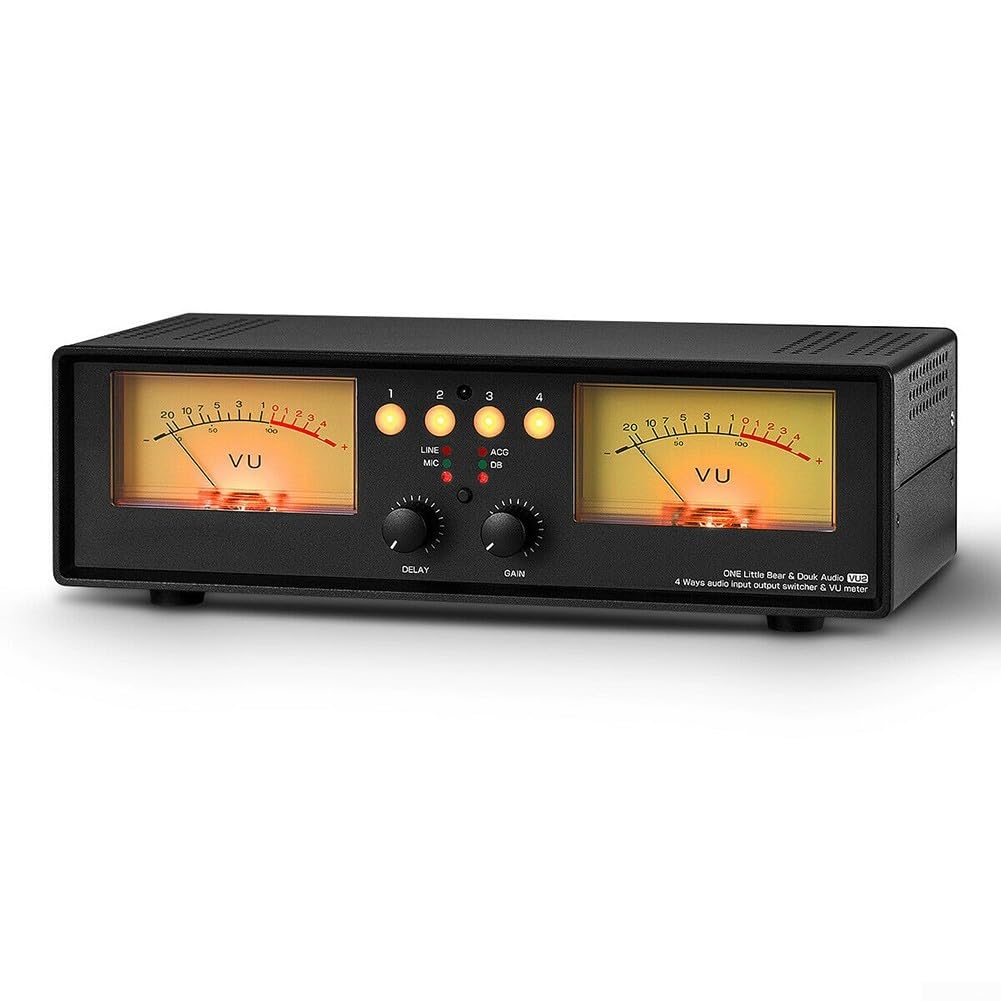 Scatola di commutazione audio VU Meter analogica, splitter stereo a 4 vie con doppio ingresso, modalità DB/ACG, regolazione guadagno e ritardo, scatola selettore segnale stereo (retroilluminazione