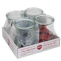 Weck - Set di 4 vasetti per conserve da 1 litro con guarnizione in gomma e clip in vetro