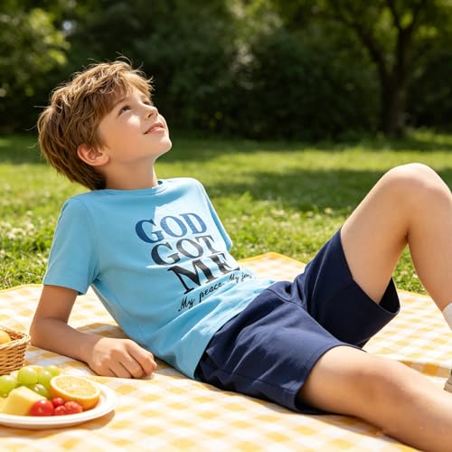 Image of Boys 2 Piece Outfits Short Sleeve Basketball Pattern T-Shirt and Shorts Summer Clothes for Kids 5-12 Years