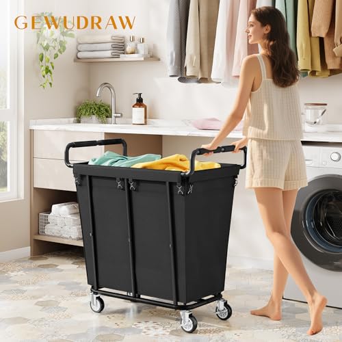 Image of Gewudraw Medium Laundry Hamper with Wheels, 250L, Black