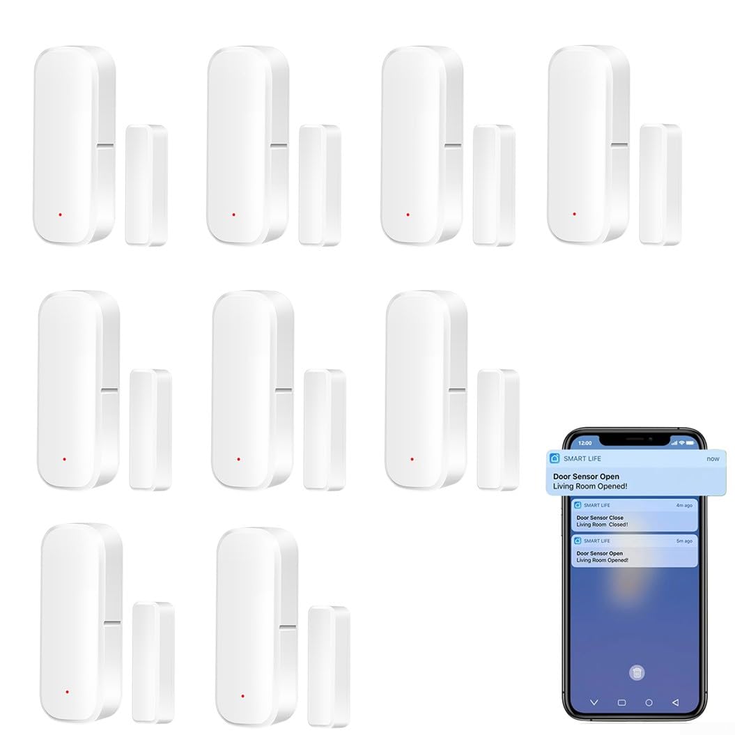 Per Zigbee Smart Door Sensor per Tuya WiFi Wireless Porta Sensore di Contatto con App Control, con Sensore Magnetico, Allarme con Notifica per Sicurezza Domestica (9pcs per ZIGBEE)